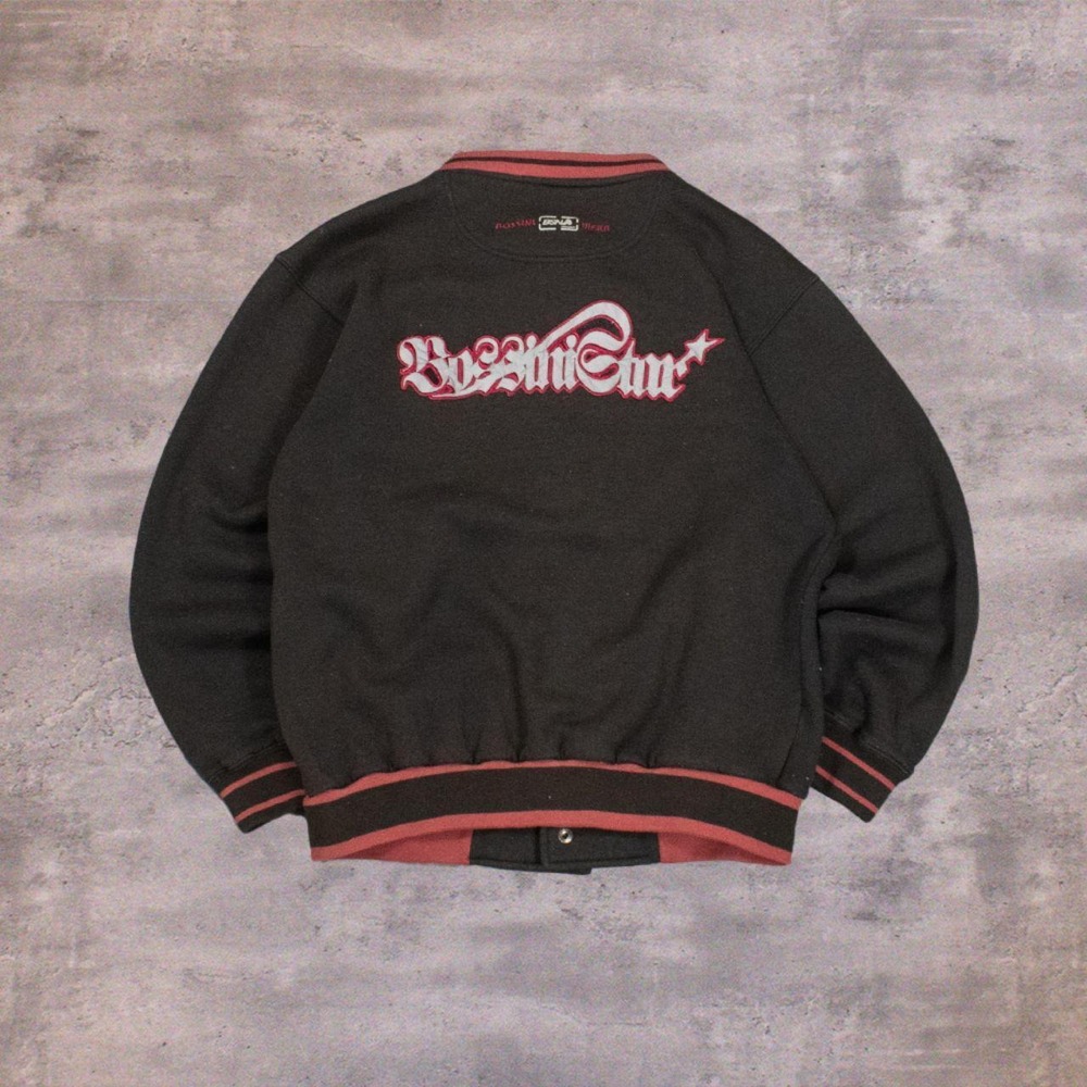 Y2K 2000's Hill Sports Faded Black Bomber Cardigan Varsity Bomber Sweater